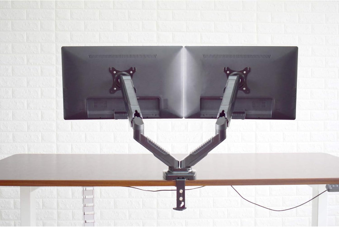 HFTEK Monitor TV Halter Mounts Doppel Tischhalterung für 2 Bildschirme von 15 bis 27 Zoll – VESA 75/