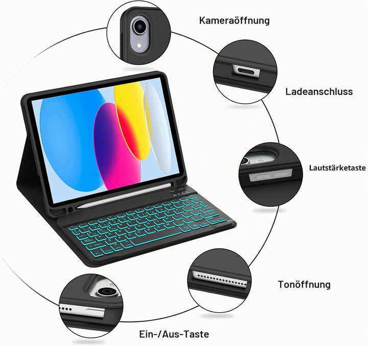 IVEOPPE Hülle mit Tastatur für iPad A16 11 Generation 2025/10 Generation 2022, Bluetooth Magnetische
