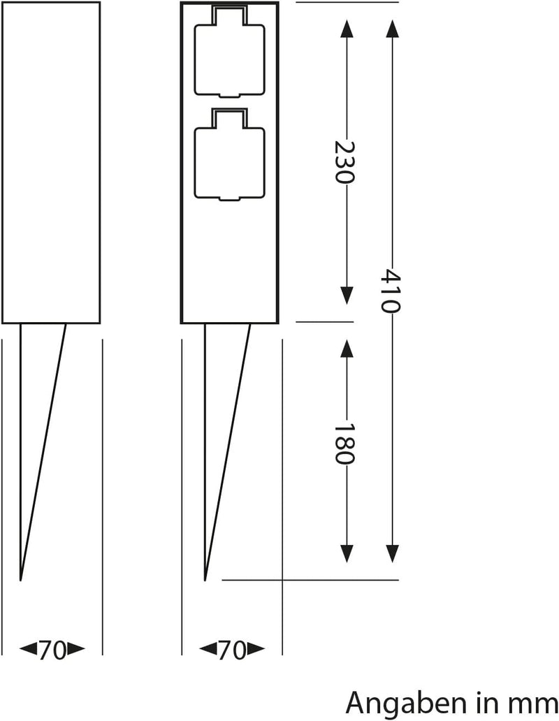 ledscom.de Garten-Steckdosen-Säule POMI mit Erdspiess für aussen, IP44, 2-Fach, anthrazit, eckig, 23