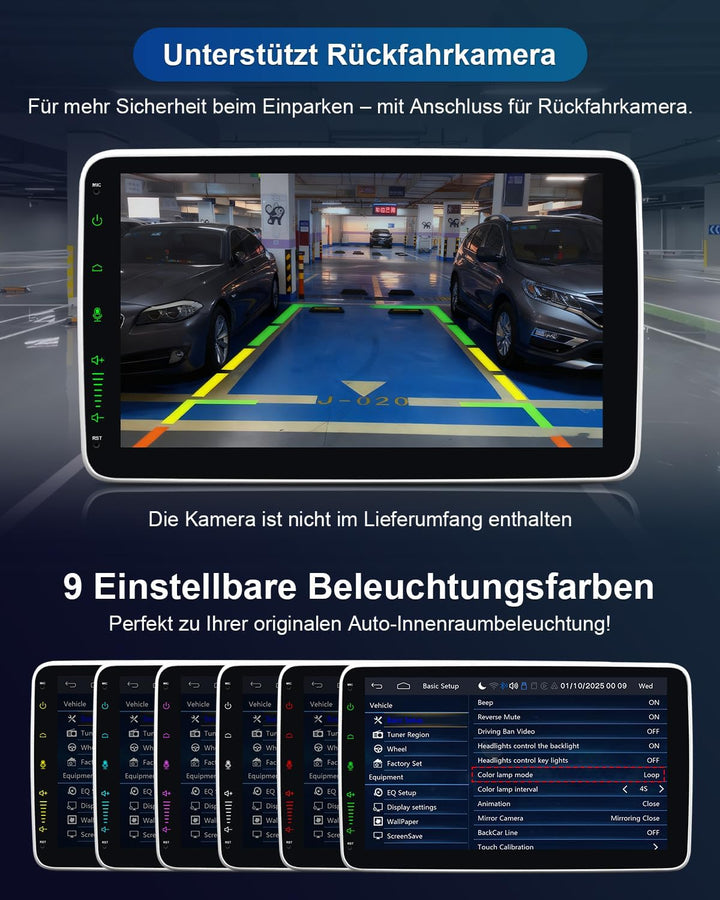 Autoradio 1Din mit 10 Zoll Bildschirm, 1 DIN Car Radio mit Wireless Apple CarPlay & Android Auto, Bl