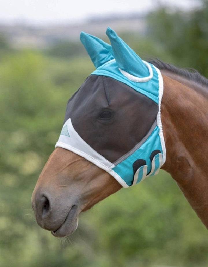 Flyguard Fliegenmaske mit Ohren, feines Netz, für Pony, Blaugrün Blaugrün/Ein Hauch von Paradies (Tr