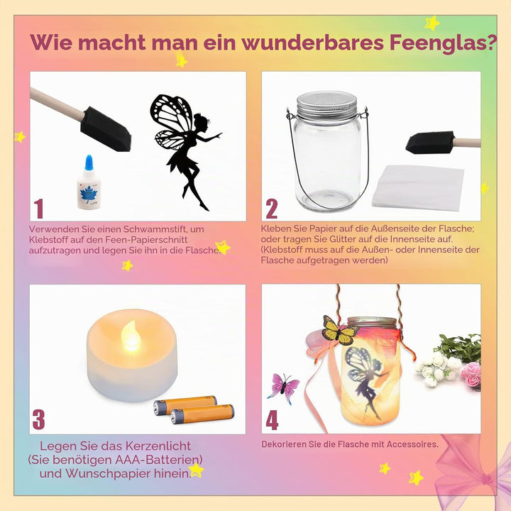 Mostof Geschenk für Mädchen, Fee Laternen-Bastelset für Kinder 6-12 – Einmachglas-Nachtlicht mit Fer