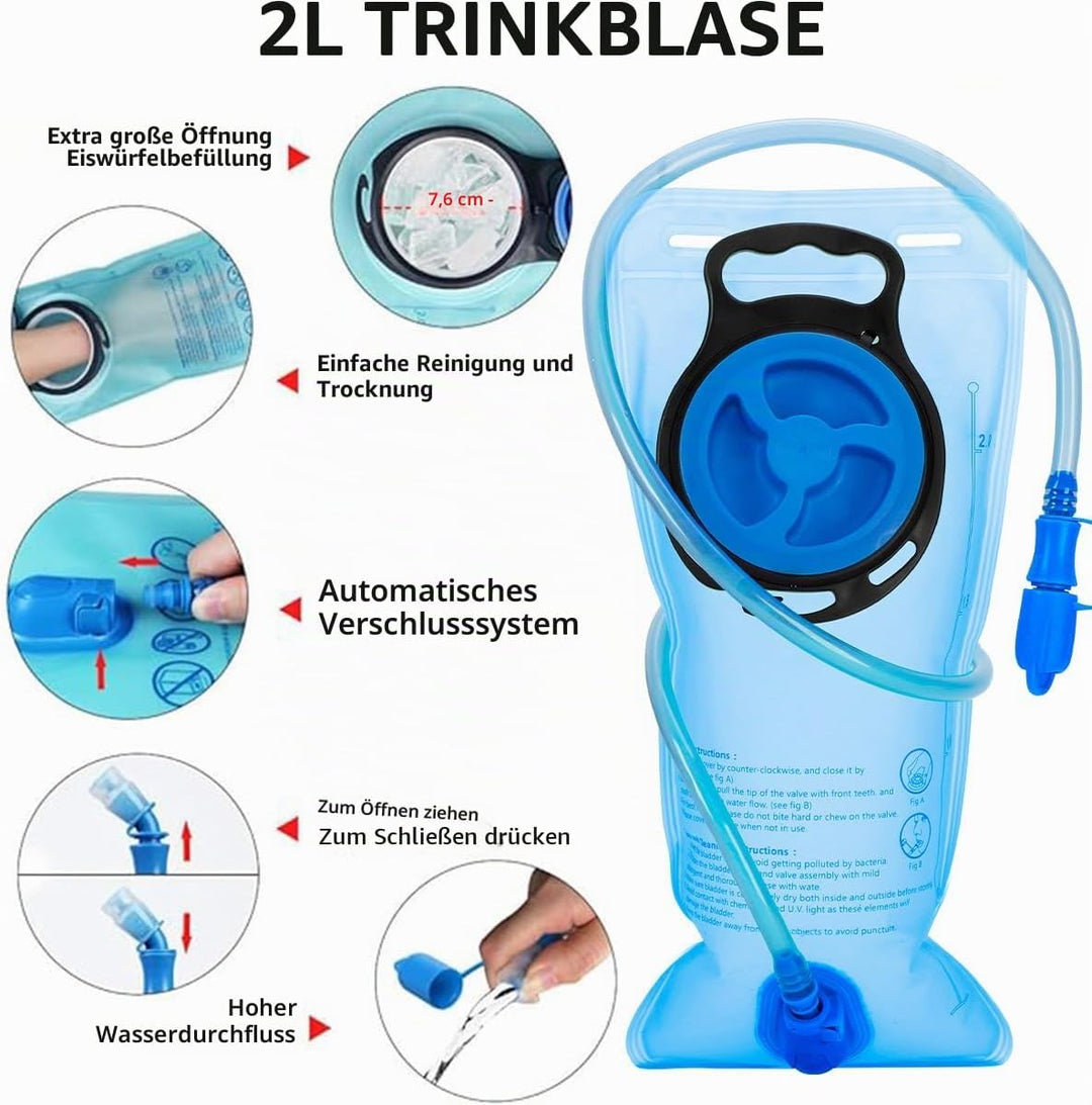 Lunidry Trinkrucksack Fahrradrucksack mit Trinkblase 2L Wasserdicht Sportrucksack, 20L Hydration Ruc