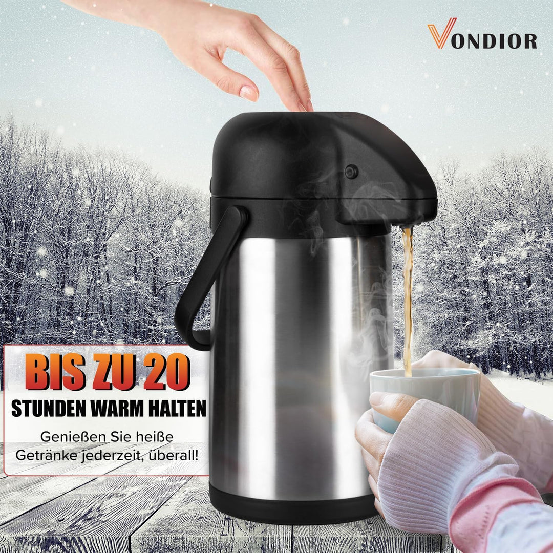 Vondior Airpot Pumpkanne - Professionelle isolierte Kaffeekaraffe aus Edelstahl, Thermoskanne, Therm