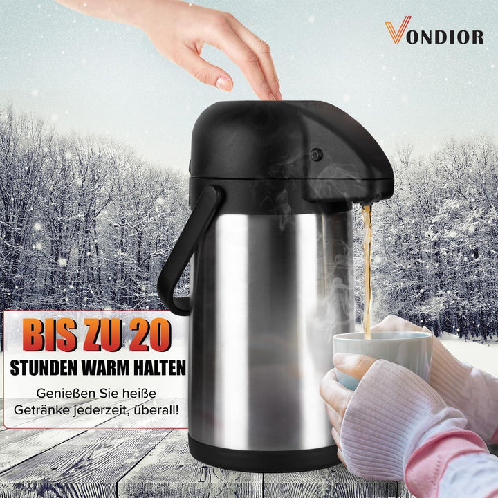 Vondior Airpot Pumpkanne - Professionelle isolierte Kaffeekaraffe aus Edelstahl, Thermoskanne, Therm