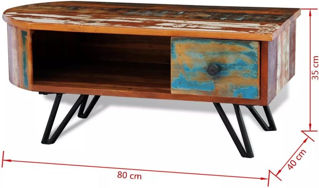 Tidyard Couchtisch Kaffeetisch mit Haarnadel-Beinen Recyceltes Massivholz Beistelltisch Wohnzimmerti