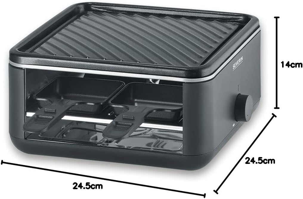 SEVERIN Mini Raclette-Grill für 4 Personen, kleines Raclette mit antihaftbeschichteter Grillplatte,