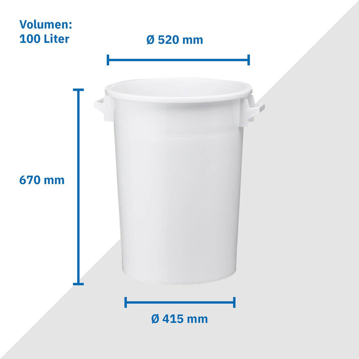 DIE BOX FABRIK 100 Liter Kunststofftonne mit Griffen + Deckel, stapelbar, stabiler Eimer, Plastikton