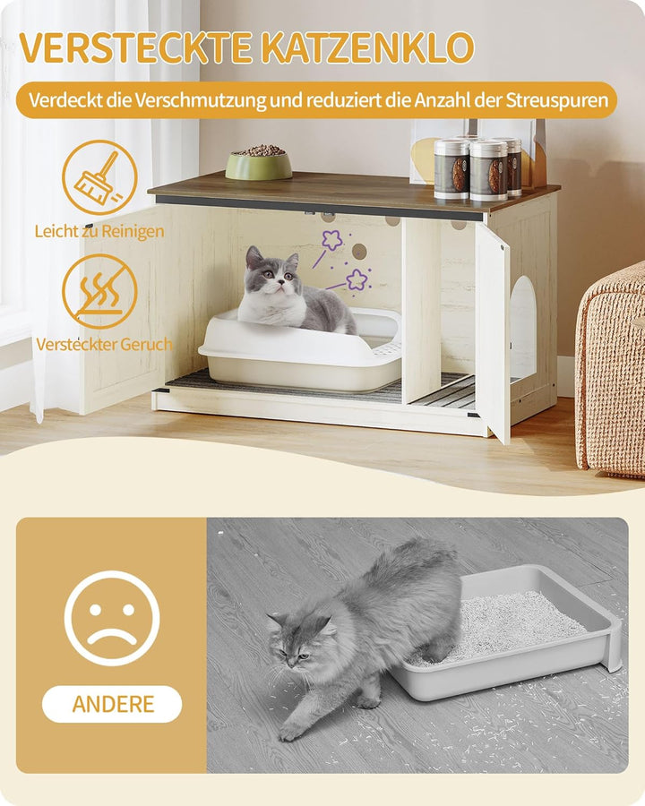Hzuaneri Katzenklo Schrank, Katzenschrank, Katzentoilette mit Herausnehmbarer Trennwand, Katzenhaus,