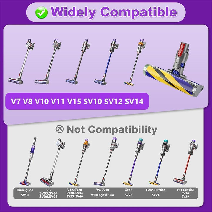 Softwalze Bodendüse für Dyson V7 V8 V10 V11 V15 Staubsauger, Elektrischer LED Fluffy Soft Roller Bür