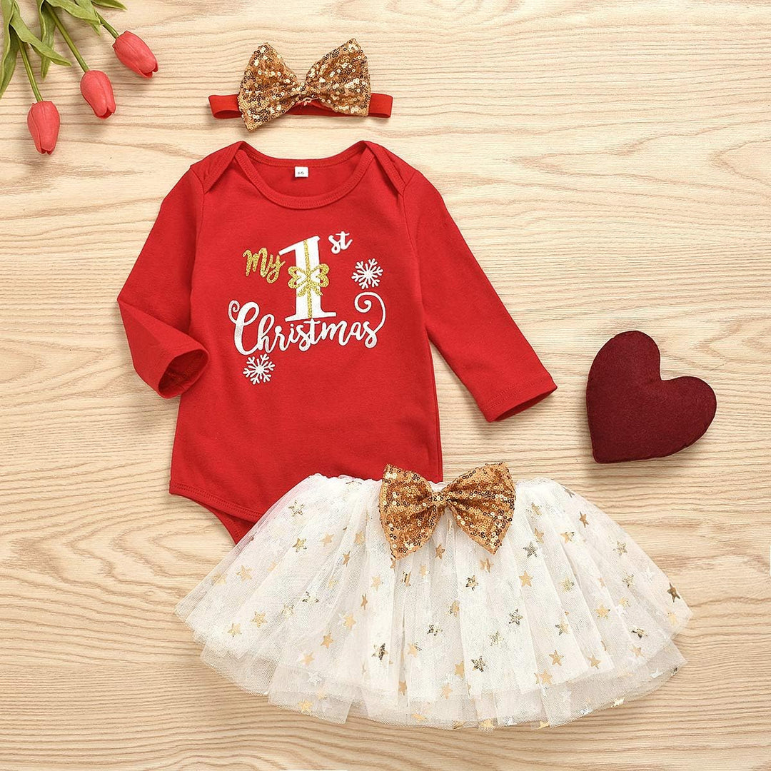 Verve Jelly Neugeborenes Baby Mädchen Weihnachtsoutfits My 1st Christmas Strampler + Tutu Rock + Sti