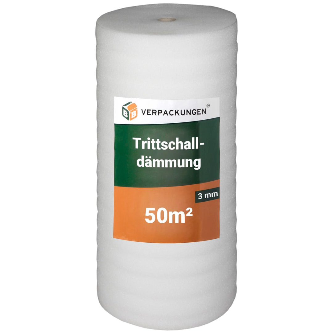 BB-Verpackungen 50 m² Trittschalldämmung 1,0 x 50 m (3 mm stark, sehr gute Schall- und Wärmedämmung)