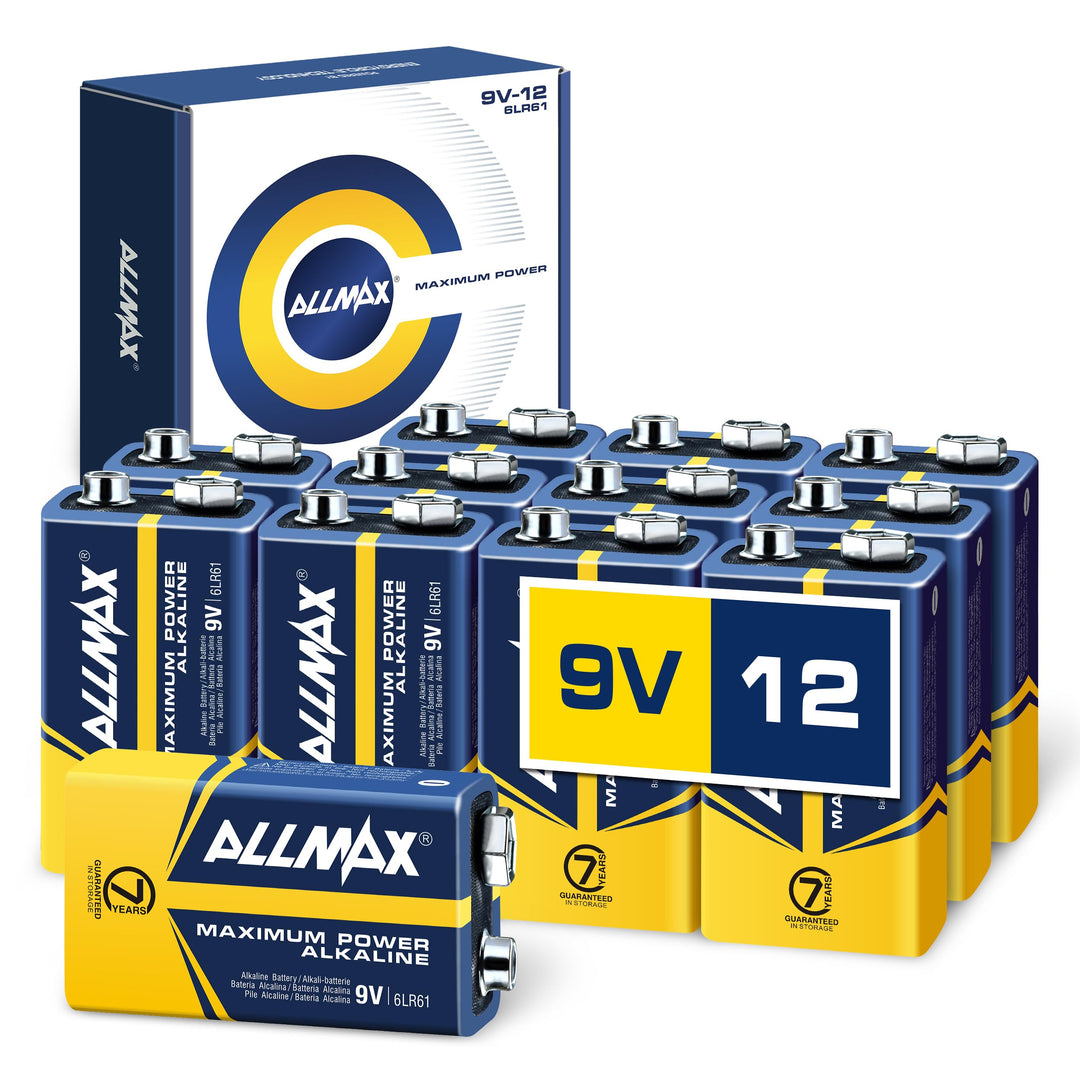 Allmax 9V Maximum Power Alkaline-Batterien (12 Stück) - Ultra-langlebig, 7 Jahre Haltbarkeit, auslau
