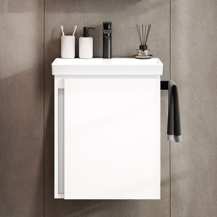 Planetmöbel Waschtisch mit Unterschrank 50 cm inkl. Waschtischarmatur schwarz, Badmöbel Set mit Wasc