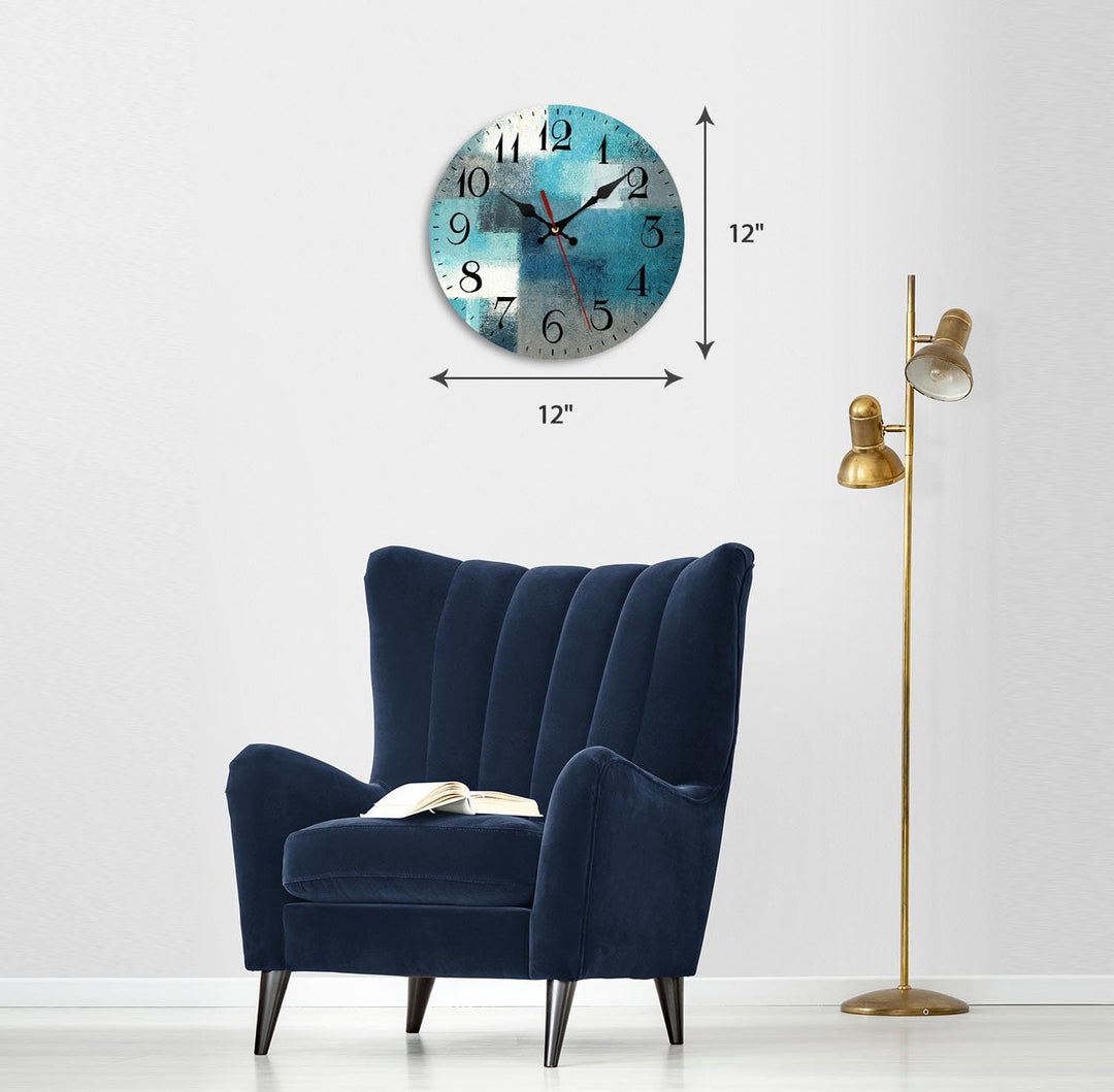 Türkisfarbene Holz-Wanduhr, geräuschlos, nicht tickend, grün, blau, grau, blaugrün, aqua, abstrakte