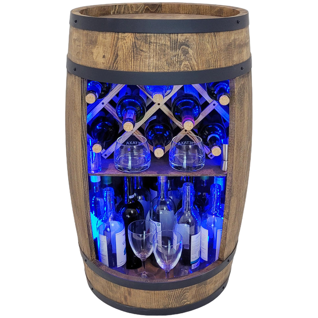 weeco Holzfass mit weinhalter RGB LED Beleuchtung - Weinregal fassbar. Rustikaler deko Barschrank We