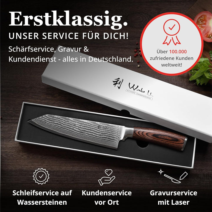 Wakoli EDIB Kiritsuke Messer aus echtem Damaststahl (VG10 Kern) mit 20 cm Klinge – Scharfes Küchenme