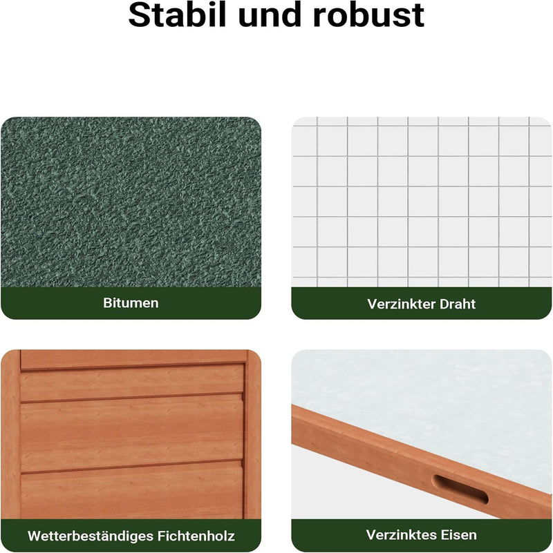Wiltec XXL Hasenstall 1560 x 520 x 680 mm mit Freilaufgehege und erhöhtem Unterschlupf aus Fichtenho