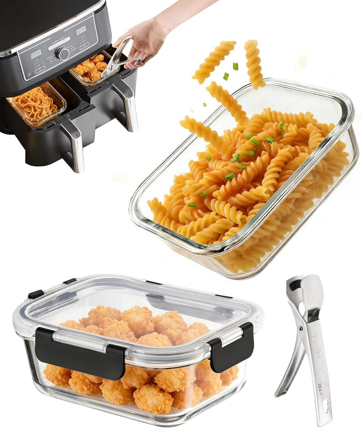 2 Stück Glas Auflaufform für Airfryer, Airfryer Zubehör passend für Cosori, Ninja, Philips uvm. spül