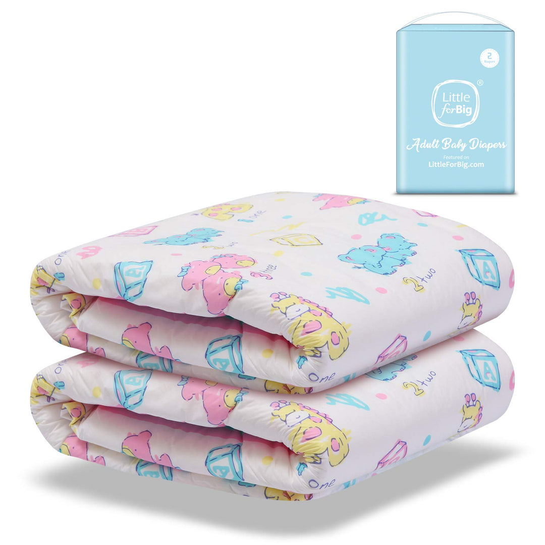 LittleForBig 5500-5800 ml Erwachsenen Gedruckten Windeln 2 Stück - Vintage Baby (M) Blau M, Blau M