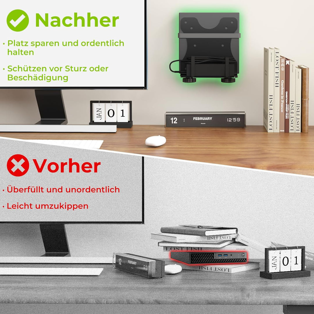 Yaotieci Verstellbare Mini-PC Halterung, Wand und unter Tisch, auch für Monitorarm und Monitorstände