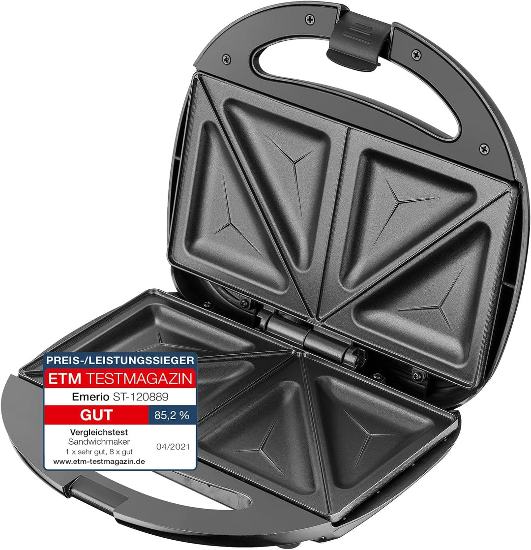 Emerio Doppel Sandwich Maker, BPA frei, klassische Form für dreieckiges Sandwich, leicht zu reinigen