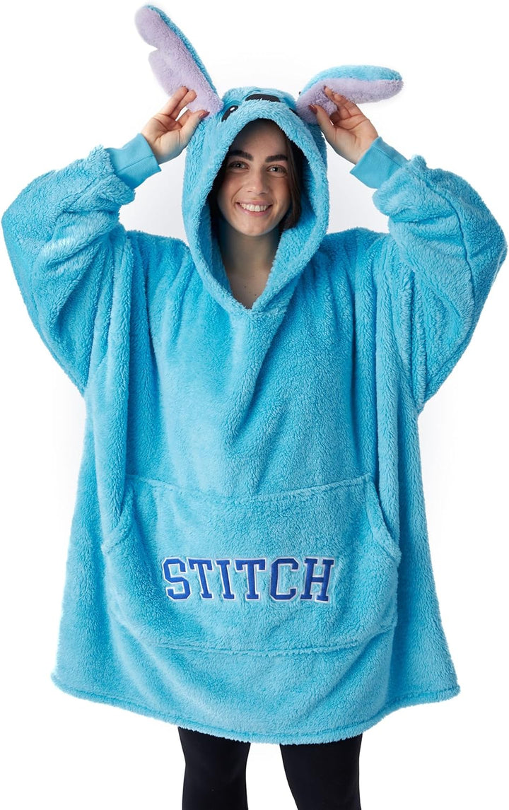 Disney Lilo & Stitch Optionen für tragbare Decken-Hoodies für Damen von Stitch Einheitsgrösse Blau,