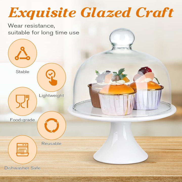 Cabilock Keramik Kuchenplatte Tortenplatte Glasglocke Teller Kuchenteller Kuchenständer Haube mit Fu