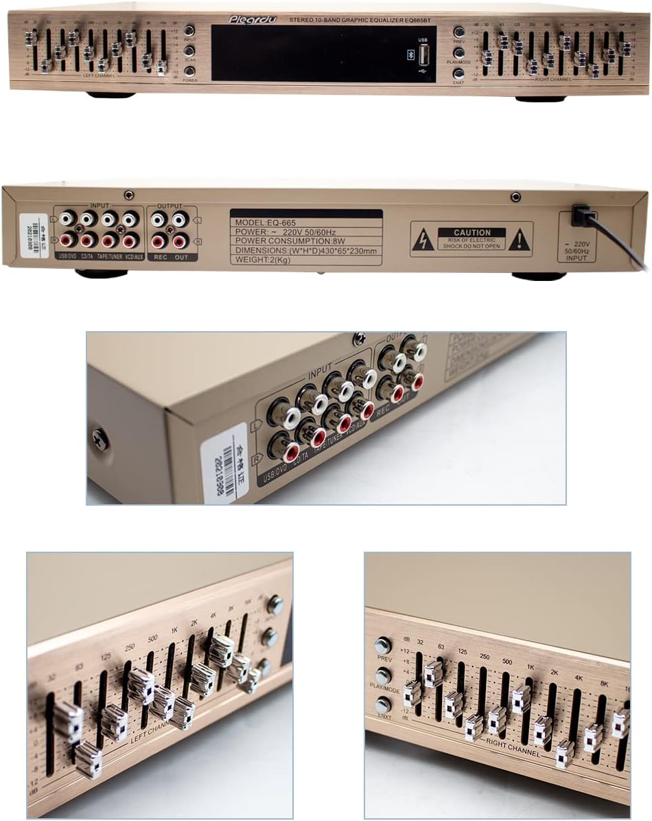 Toplionace EQ665 Stereo Equalizer, 220V Hifi Home EQ Equalizer Dual-10 BAND-Stereo Höhen Alt Bass Re