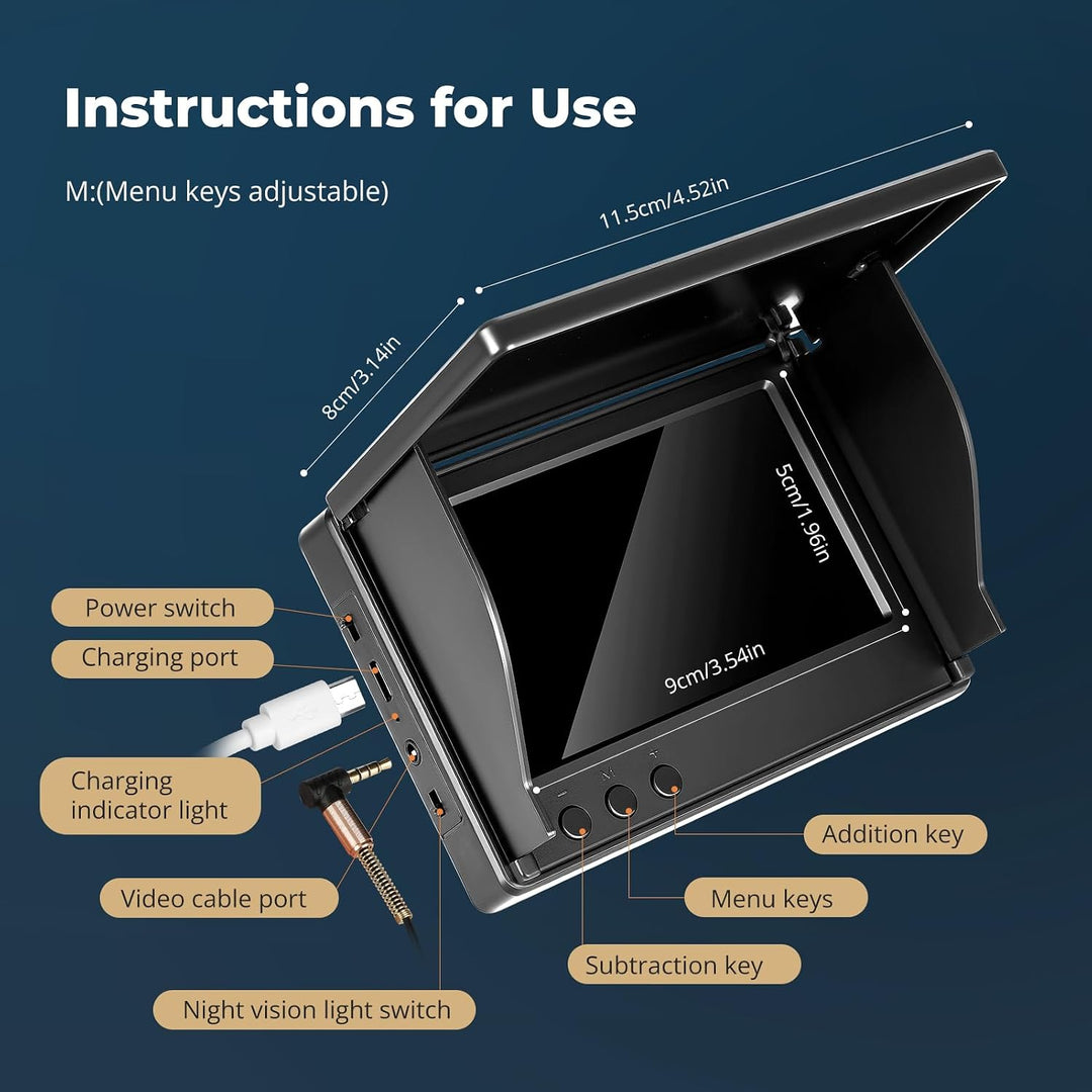 4.3'' IPS Display Fischfinder Unterwasserkamera für Angeln mit 30m Kabel, IR-Nachtsicht & Weitwinkel