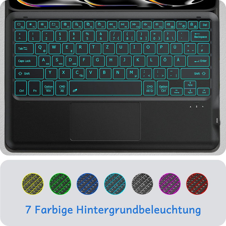 CACOE Hülle Tastatur Kompatibel mit iPad Pro 13 M5/M4 2025/2024 Hülle mit Touchpad, 7-Farbige Beleuc