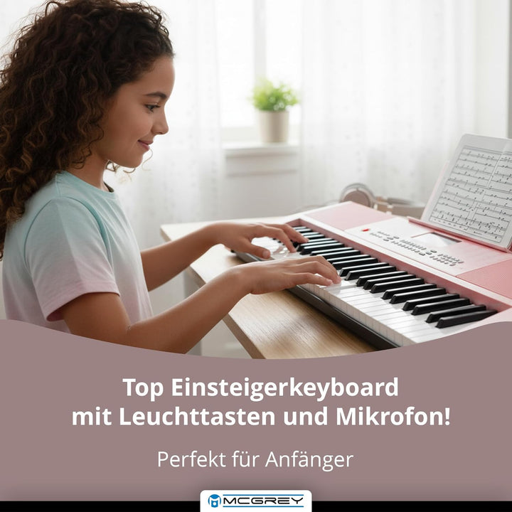 McGrey LK-6120-MIC Keyboard mit Mikrofon & Kinderkopfhörer Set - Einsteiger-Keyboard mit 61 Leuchtta