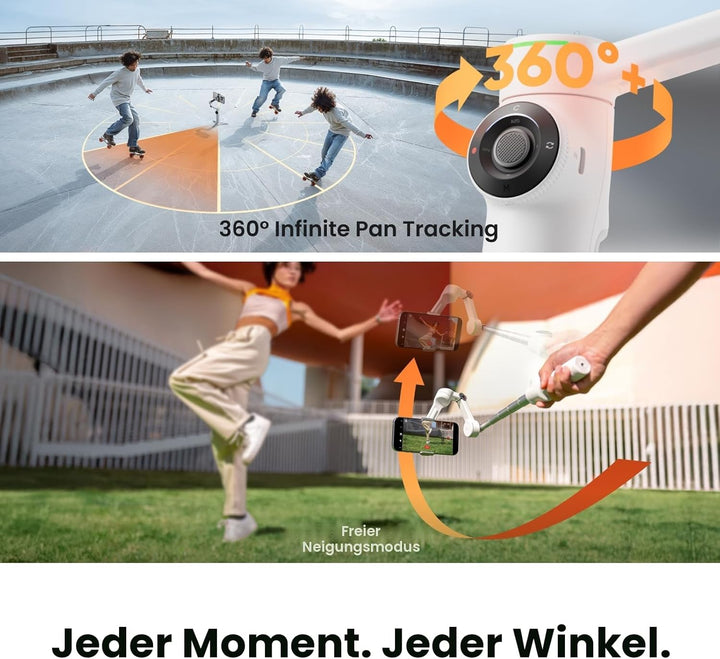 Insta360 Flow 2 Pro Weiss - Faltbarer AI Gimbal, Tracking in 200+ Apps mit Apple DockKit, Multi-Pers