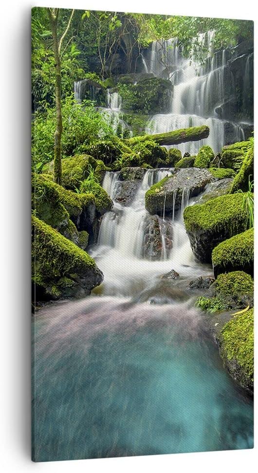 Bilder auf Leinwand 55x100cm Leinwandbild mit Rahmen Park Wasserfall Wasser Gross Wanddeko Bild Schl