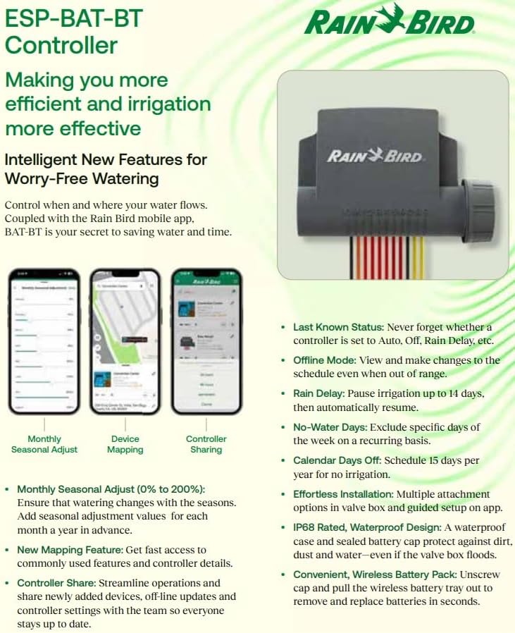 Rain Bird ESP-BAT-BT1 Advanced Bluetooth Batteriebetriebener Controller 1 Zone App-gesteuerter Bewäs