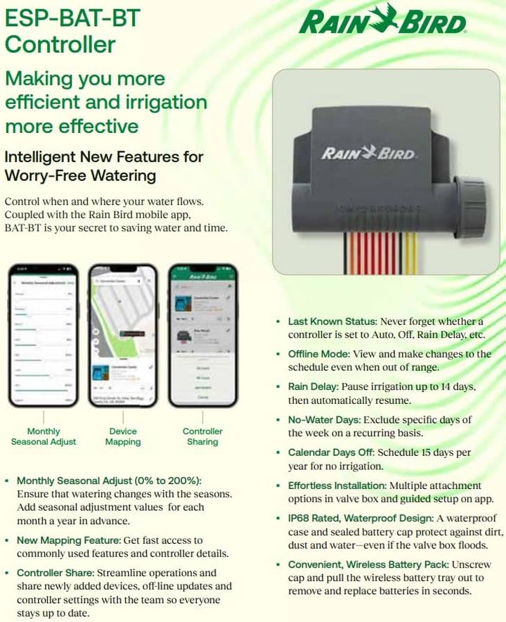 Rain Bird ESP-BAT-BT1 Advanced Bluetooth Batteriebetriebener Controller 1 Zone App-gesteuerter Bewäs