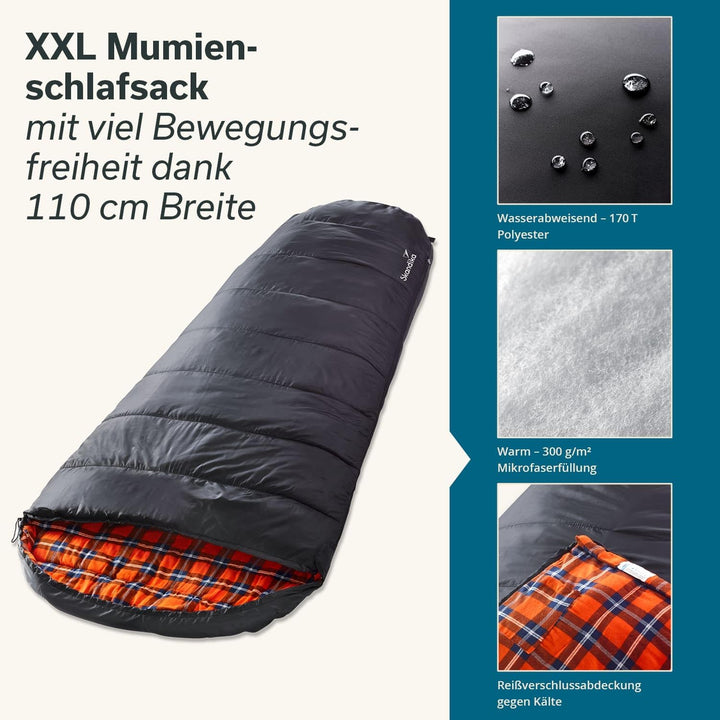 Skandika Schlafsack Vegas Flanell | XXL Mumienschlafsack mit Flanell Baumwoll oder Polycotton Innenf