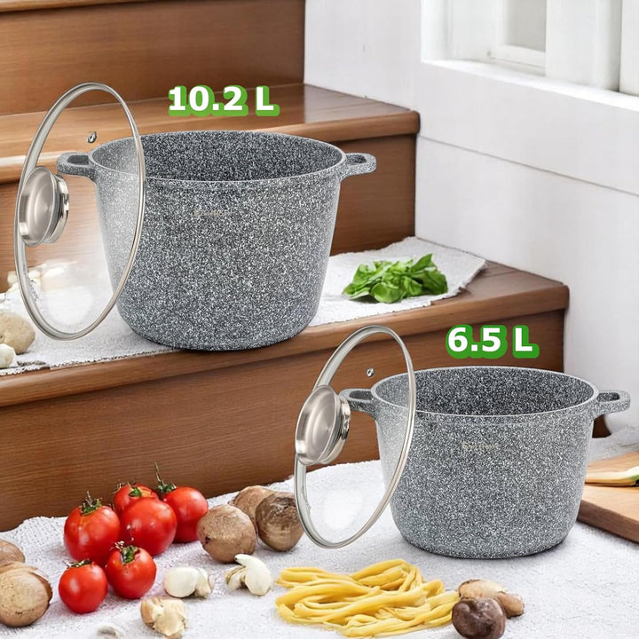 EliteHoff Kochtopf, 2er-Set Suppentopf aus Aluminiumguss mit Antihaftbeschichtung 24/28 cm (6,5L und