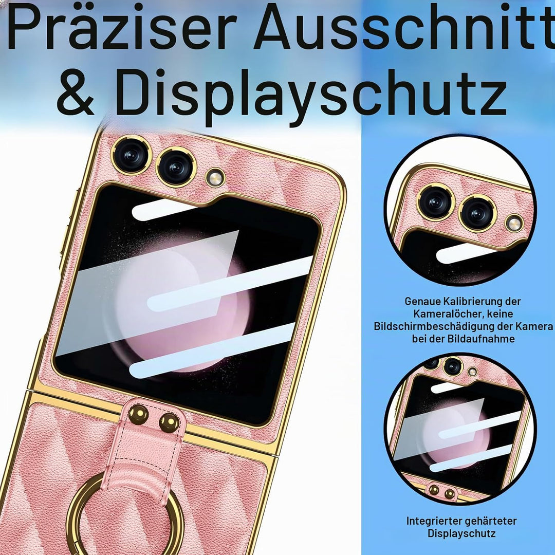 Miimall Lederhülle Kompatibel mit Samsung Galaxy Z Flip 5 Hülle mit Kameraschutz, Z Flip 5 Case mit