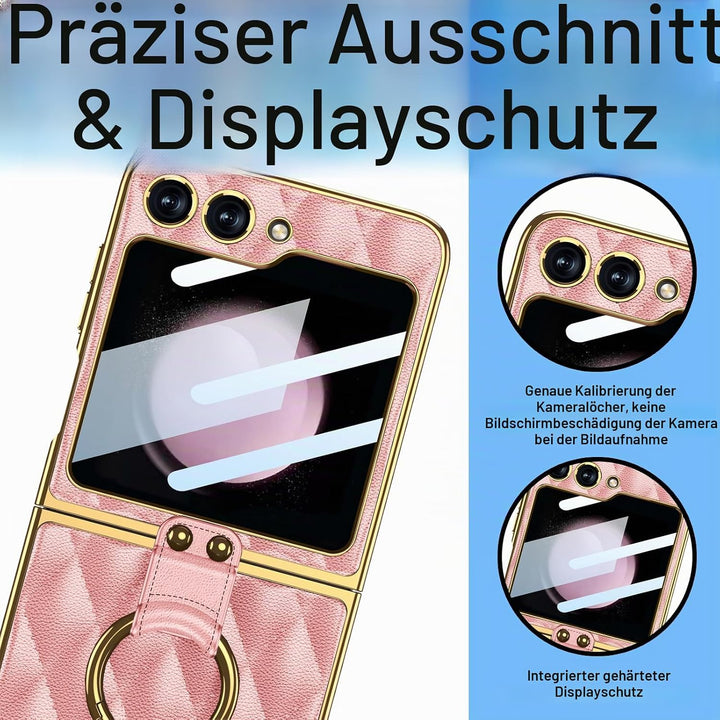 Miimall Lederhülle Kompatibel mit Samsung Galaxy Z Flip 5 Hülle mit Kameraschutz, Z Flip 5 Case mit