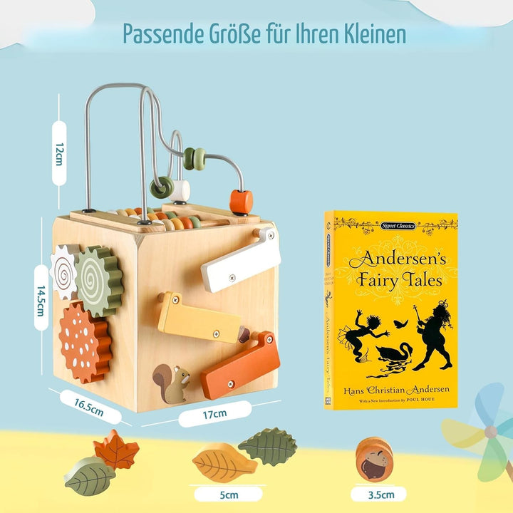 Smartwo Motorikwürfel Montessori Spielzeug ab 1 Jahr, Holzspielzeug Baby ab 18 Monate, 6 in 1 Activi