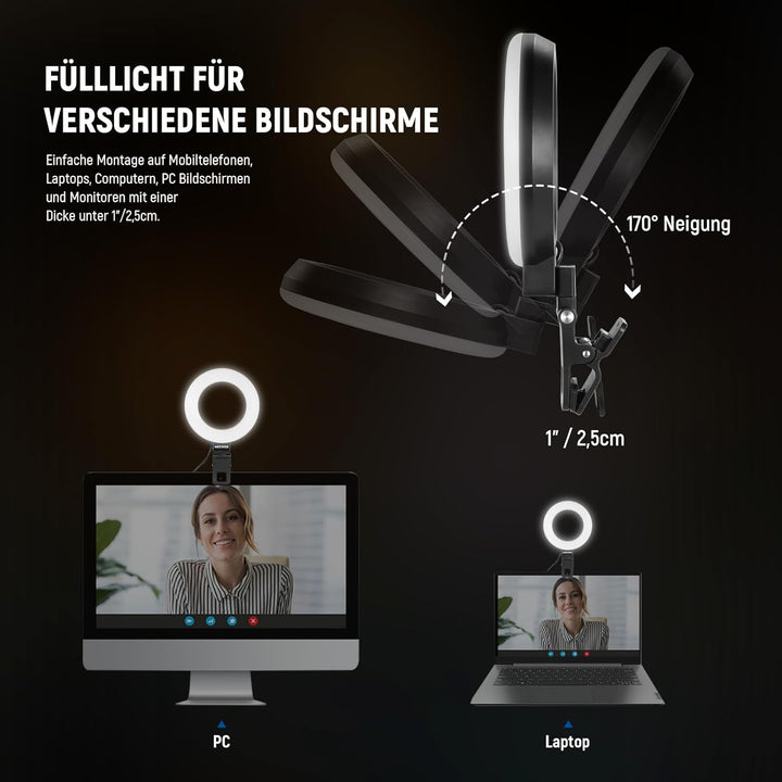 NEEWER Basics 5" Ringlicht mit Mini Stativ Ständer für Tisch Videokonferenz Licht, Clip on Streaming