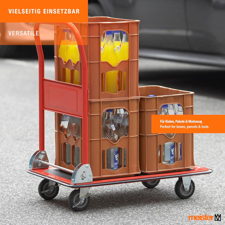 Meister Plattformwagen - Klappbar - Bis 150 kg Tragkraft - Feststellbremse / Transporthilfe mit Lenk