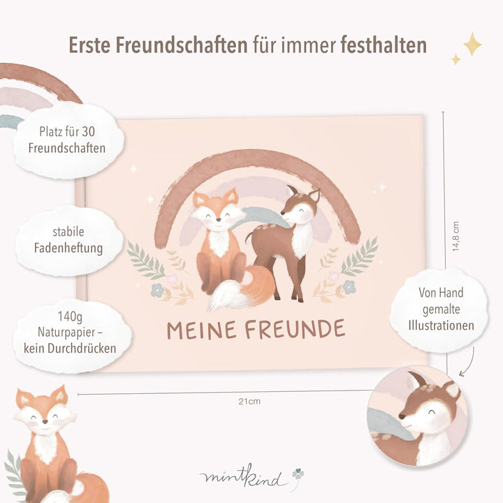 mintkind Freundebuch Grundschule – Boho Fuchs, Hardcover, 80 Seiten, DIN A5 quer, 140g Naturpapier,
