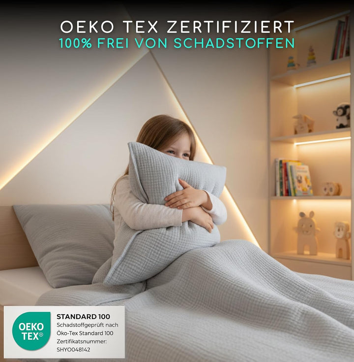 ALAVYA HOME® Kinderbettwäsche 100x135 2 teilig |Zertifiziert & für Allergiker geeignet | Mus