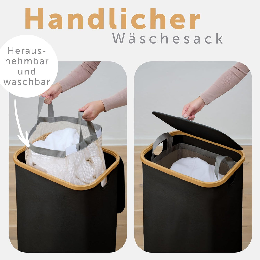 Blumtal Wäschekorb 100L - Wäschesammler mit herausnehmbarem Wäschesack - Wäschekorb schmal - laundry