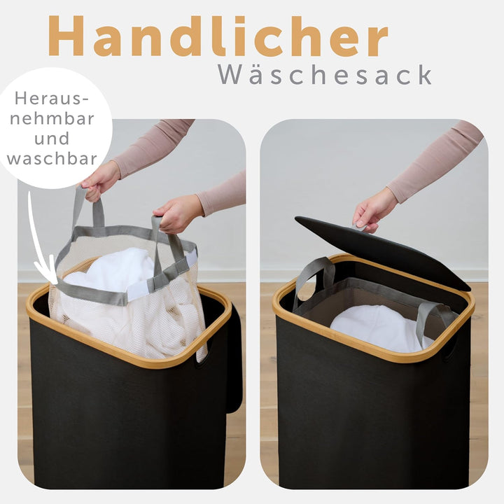 Blumtal Wäschekorb 100L - Wäschesammler mit herausnehmbarem Wäschesack - Wäschekorb schmal - laundry