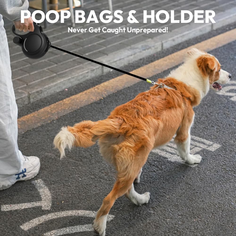 Hundeleine 8m, Einziehbare Hundeleine, Rollleine für Hunde, Rollleine mit Kotbeutelhalter, mit Bissf