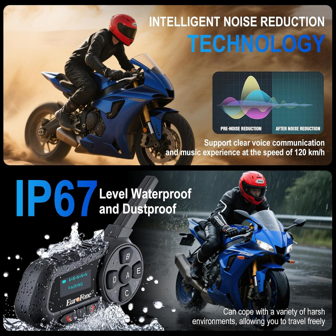 EuroFone S6-1200-A Motorrad Bluetooth Headset 1200M 2 Personen Voll-Duplex drahtlose Motorrad-Gegens