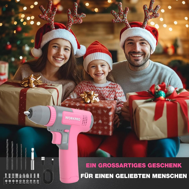WORKPRO 8V Akku Bohrschrauber Set, Akkuschrauber, 2000 mAh Akku Bohrmaschine, 12 Nm Drehmoment, 10mm